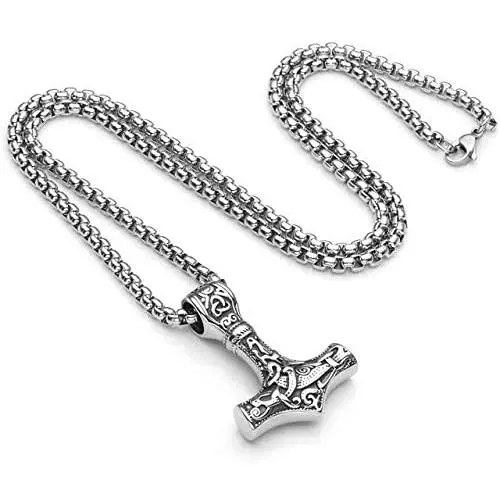 TURTLEDOVE Viking Thors Hammer Necklace - Norse Amulet Mjolnir Pendant Necklace - Celtic Pagan Symbol Jewelry TURTLEDOVE Viking Thors Hammer Necklace - Norse Amulet Mjolnir Pendant Necklace - Celtic Pagan Symbol Jewelry
