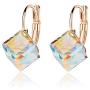 Cube Swarovski Crystal Drop Leverback Earrings for Women Fashion 14K Rose Gold Plated Hypoallergenic Jewelry