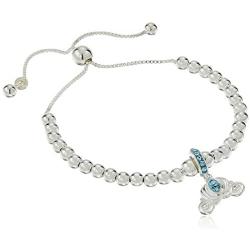 Disney Sterling Silver Cinderella Carriage Beaded Lariat Charm Bracelet