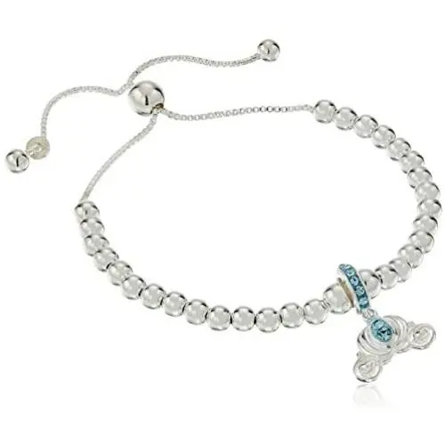 Disney Sterling Silver Cinderella Carriage Beaded Lariat Charm Bracelet Disney Sterling Silver Cinderella Carriage Beaded Lariat Charm Bracelet