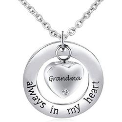 LoEnMe Jewelry Urn Necklace for Ash Cremation Pendant Love Heart Crossed Ring Dad Mom Grandma Family Keepsake