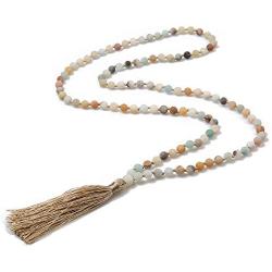 BALIBALI 6MM Mala Beads Necklace Natural Stone Meditation Statement Necklace Japa Yoga Rosary Prayer Charm Beaded Tassel Necklace