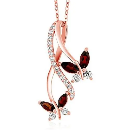 Gem Stone King Red Garnet 18K Rose Gold Plated Silver Butterfly Pendant Necklace 1.21 Ct Marquise Cut Gemstone Birthstone with 18 Inch Chain Gem Stone King Red Garnet 18K Rose Gold Plated Silver Butterfly Pendant Necklace 1.21 Ct Marquise Cut Gemstone Birthstone with 18 Inch Chain