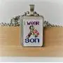 Handmade''I WEAR PUZZLE FOR MY SON'' Autism Awareness Causes Glass Cabochon 25x18 Rectangle Charm Pendant Necklace Gift