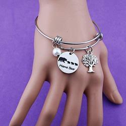 Eigso Mama Bear Bracelet Sweet Family Tree Bracelet Bangle Mama Bear Jewelry for Mom Grandma Wife Baby Bear Bracelet Bangle