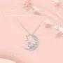 TRISHULA Moon Necklace with Opal Star Light,Infinite Love Y-Necklace,Moon Cat Necklace 925 Sterling Silver Forever Love Sparkling Crescent Jewelry Gift for Women Girls,Teen