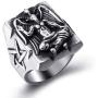 Elfasio Stainless Steel Ring for Men Satanic Baphomet Goat Satan Demon Devil Leviathan Cross Pentagram Rings Symbol Vintage Jewelry