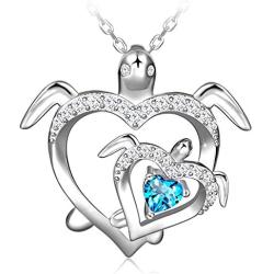 Distance Health and Longevity Mom and Baby Sea Turtle Pendant Necklace for Women 925 Sterling Silver Love Heart Jewelry Gifts for Women Girls Mother Wife