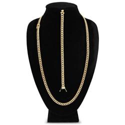 BEBERLINI Cuban Link Chain 14K Gold Plated Curb Necklace 30'' Bracelet 9.5'' Stainless Steel Fashion Jewelry for Men 6 mm - 18 mm