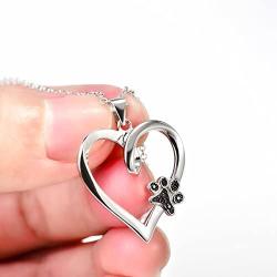 YFN Sterling Silver Paw Print Heart Pendant Necklace Dog Memorial Gifts for Dog Mom Dog Lover (Heart and Paw Print)