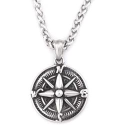GUNGNEER Stainless Steel Compass Pendant Necklace Keel Chain Life Guide Savior Talisman Jewelry for Mens Womens
