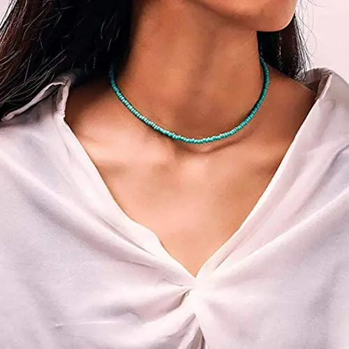 Bomine Boho Beaded Choker Necklace Handmade Turquoise Necklaces Adjustable Jewelry Chains for Women and Girls Bomine Boho Beaded Choker Necklace Handmade Turquoise Necklaces Adjustable Jewelry Chains for Women and Girls