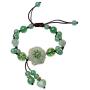 LOOPIG Retro Natural Green Jade Dongling Flower Adjustable Bracelet Jewellery Hand Knitted Amulet
