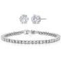 Gem Stone King 10.00 Ctw Round Cubic Zirconia CZ Rhodium Plated Brass Tennis Bracelet 7 Inch with 6MM Studs Set