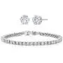 Gem Stone King 10.00 Ctw Round Cubic Zirconia CZ Rhodium Plated Brass Tennis Bracelet 7 Inch with 6MM Studs Set