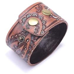 Fusamk Punk Rock Print Pattern Wristband Wide Leather Cuff Bracelet,7.5inches