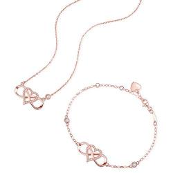 BlingGem Jewelry Sets for Women Infinity Heart Necklace Bracelet Set White/Rose/Gold Plated Sterling Silver Cubic Zirconia Love Heart Jewelry Set Anniversary Birthday Mothers Gift for Women