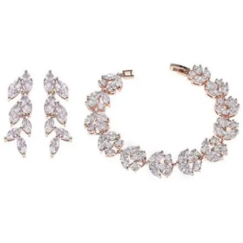 UDORA Cubic Zirconia Leafs Earrings Bracelet Jewelry Set For Bridal Bridesmaid Wedding Prom UDORA Cubic Zirconia Leafs Earrings Bracelet Jewelry Set For Bridal Bridesmaid Wedding Prom