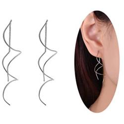 SILVERCUTE 925 Sterling Silver Drop Dangle Earrings, Women Bride Jewelry Elegant Flower/Star/CZ/Pearl/Threader Chain Ear Ring,with Gift Box
