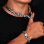 Luxfine 12mm Miami Cuban Link Chain 14K REAL Gold Plated Hypoallergenic Hip Hop Jewelry Premium Stainless Steel Necklace For Men Women (No Color Fade, Double-sided Iced Out Clasp)