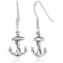 925 Oxidized Sterling Silver Vintage Anchor Navy Sailor Symbol Rope Wheel Dangle Hook Earrings 1.1''