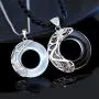 925 Sterling Silver Gemstone Round Obsidian Pendant Couple Necklaces 2PCS Lovers Gift Jewelry for Men Women