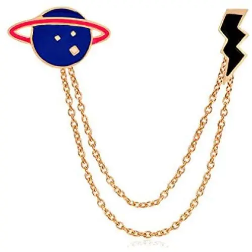 Saturn Planet Lightning Brooch Pin Long Chain Tassel Black Bolt Cartoon Dripping Oil Enamel Lapel Pin for Women Girls Saturn Planet Lightning Brooch Pin Long Chain Tassel Black Bolt Cartoon Dripping Oil Enamel Lapel Pin for Women Girls