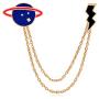 Saturn Planet Lightning Brooch Pin Long Chain Tassel Black Bolt Cartoon Dripping Oil Enamel Lapel Pin for Women Girls