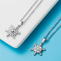 XIAOLI 2Pcs Crystal Zircon Snowflake Stainless Steel Pendant Necklace Set Women Girls Jewelry