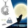 POPLYKE Sterling Silver Wolf Necklace Gifts for Women Celtic Knot Wolf Moon Pendant Necklace Jewelry for Men Girls 18+2