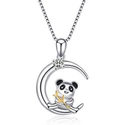 YFN Panda Necklace 925 Sterling Silver Panda Necklace Panda Bamboo Pendant Jewelry for Women Gift