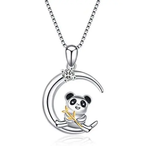 YFN Panda Necklace 925 Sterling Silver Panda Necklace Panda Bamboo Pendant Jewelry for Women Gift