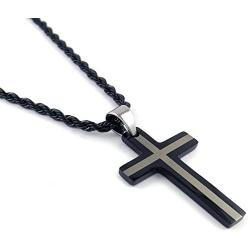 Yeidid International Mens Black Stainless Steel Cross Pendant, Black 4mm Rope Chain Necklace 24''