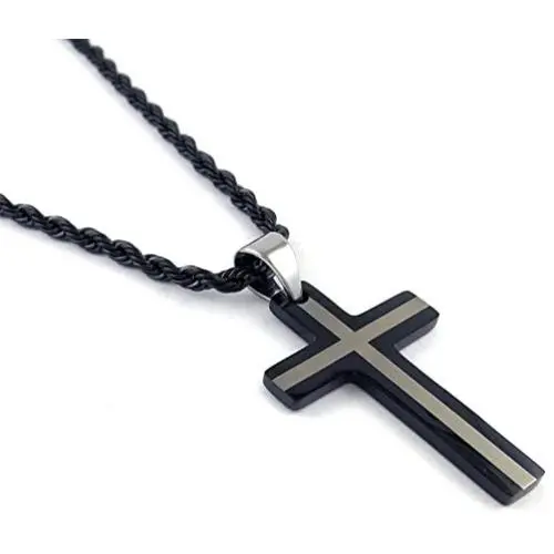 Yeidid International Mens Black Stainless Steel Cross Pendant, Black 4mm Rope Chain Necklace 24'' Yeidid International Mens Black Stainless Steel Cross Pendant, Black 4mm Rope Chain Necklace 24''