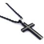 Yeidid International Mens Black Stainless Steel Cross Pendant, Black 4mm Rope Chain Necklace 24''