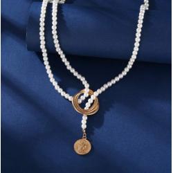 Blufly Boho Layered Medallion Coin Pendant Necklace Gold Lariat Circle Pearl Choker Necklaces Aphrodite Necklace Chain Jewelry for Women and Girls
