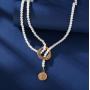 Blufly Boho Layered Medallion Coin Pendant Necklace Gold Lariat Circle Pearl Choker Necklaces Aphrodite Necklace Chain Jewelry for Women and Girls