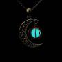 Halloween Jewelry 925 Sterling Silver Moon and Pumpkin Bat Luminous Beads Glow Pendant Necklace, 18 inches
