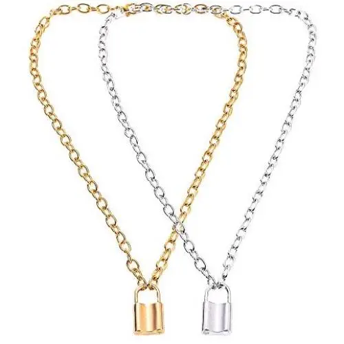 2 Pieces Punk Chain Choker Lock Pendant Necklace Influx Long Layered Choker Couples Jewelry Valentines Necklace Gift for Her Girlfriend Boyfriend 2 Pieces Punk Chain Choker Lock Pendant Necklace Influx Long Layered Choker Couples Jewelry Valentines Necklace Gift for Her Girlfriend Boyfriend