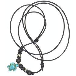 Nove Jewelry Leather Hawaiian Sea Turtle Necklace - Bone Beaded Necklace - Wood Bead and Adjustable Cord