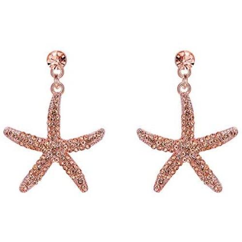 EVER FAITH Womens Austrian Crystal Vivid Starfish Prom Party Pierced Dangle Earrings