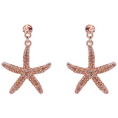 EVER FAITH Womens Austrian Crystal Vivid Starfish Prom Party Pierced Dangle Earrings