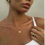 18K Gold Plated Dainty Inspirational Engraved Necklace Lock Necklace Pendant Handmade Gold Choker Hidden Messages Letter Necklace for Women