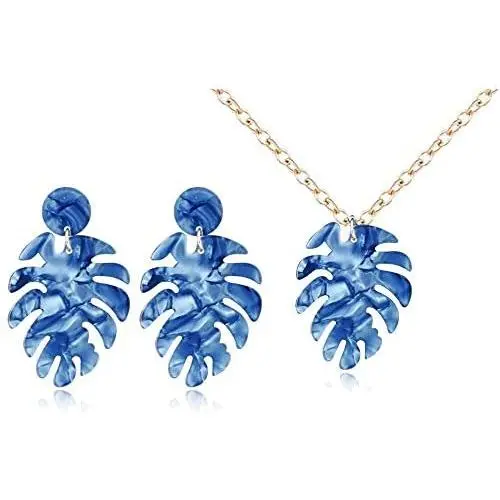 Jeni-Sely Multi-Color Acrylic Monstera Leaf Earrings,Palm Leaf Women Girls Statement Necklace Jewelry Set Jeni-Sely Multi-Color Acrylic Monstera Leaf Earrings,Palm Leaf Women Girls Statement Necklace Jewelry Set