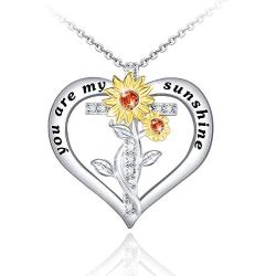 Distance Sunflower Necklace for Women S925 Sterling Silver Heart Necklace Jewelry,You are My Sunshine Pendant Necklaces Jewelry Gifts for Women Girls Mom Wife