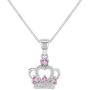 925 Sterling Silver Girls Pink -Clear Cubic Zirconia Crown Princess Necklace