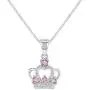925 Sterling Silver Girls Pink -Clear Cubic Zirconia Crown Princess Necklace 925 Sterling Silver Girls Pink -Clear Cubic Zirconia Crown Princess Necklace