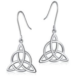 925 Sterling Silver Good Luck Irish Trinity Celtic Knot Triangle Vintage Dangle Drop Earrings