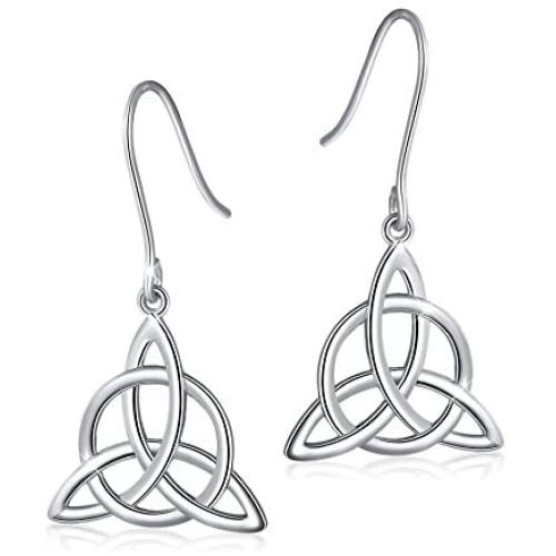 925 Sterling Silver Good Luck Irish Trinity Celtic Knot Triangle Vintage Dangle Drop Earrings
