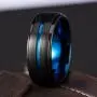 TUSEN JEWELRY Promise Rings 8mm Thin Blue Line Plated Tungsten Ring